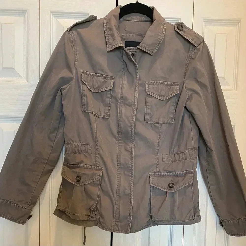 Banana Republic Women's Gray Military Utility Zipper & Snap Jacket Like New Sz S